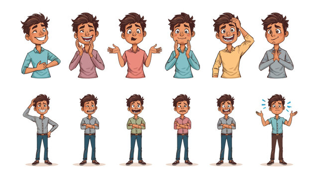 Human Emotions Array: A comprehensive collection of illustrations captures a spectrum of human emotional expressions. Each image vividly portrays diverse sentiments.