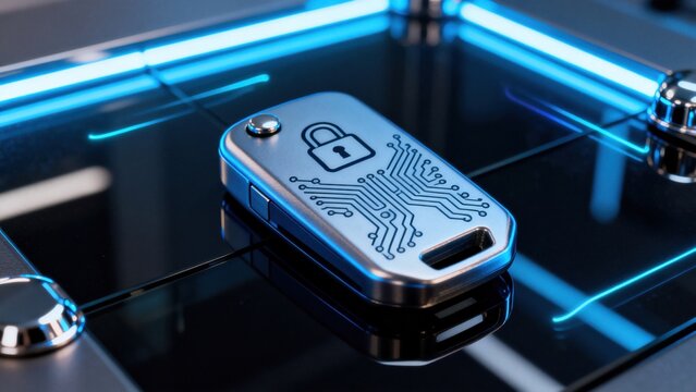 Key fob with circuit design on reflective surface
