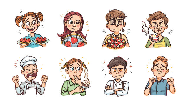 Culinary Chronicles: A captivating illustration series showcasing individuals' reactions to various culinary creations, offering a whimsical journey through taste and emotion.