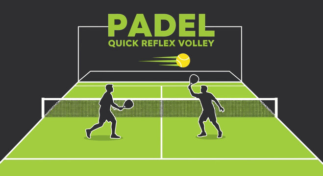 Dynamic Padel Match Illustration Depicting Intense Gameplay and Rapid Volley Action