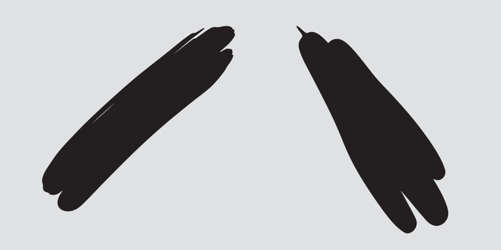 Set of Black Ink Brush Strokes and Abstract Paint Smears Isolated on Light Grey Background