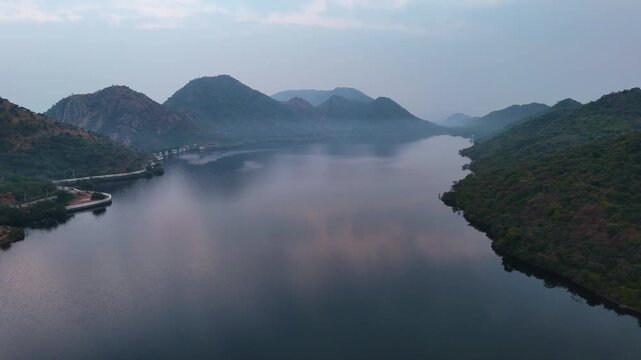 Drone View of Bahubali Hill with Scenic Udaipur Landscape Rajasthan India