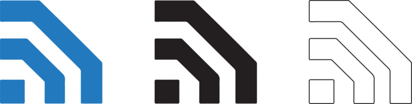 RSS Feed Icon Set with 3 Icon Concepts Gradient, Solid and Line Art Styles for News and Content Syndication Symbols, Transparent PNG