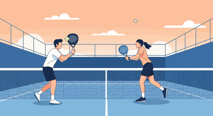 Fototapeta premium Dynamic Padel Match Illustration Depicting Healthy Recreation And Sport Activities