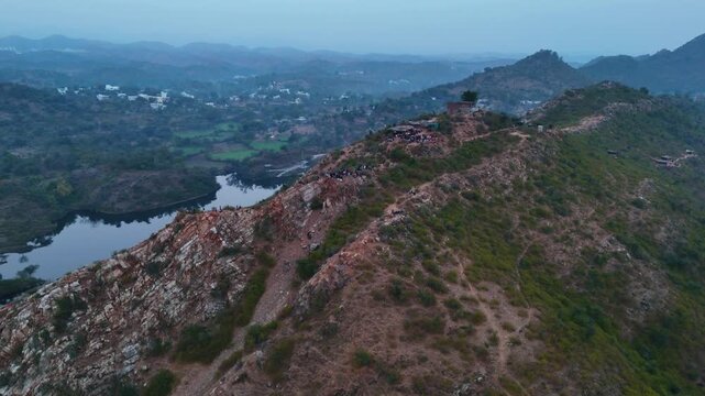 Drone View of Bahubali Hill with Scenic Udaipur Landscape Rajasthan India