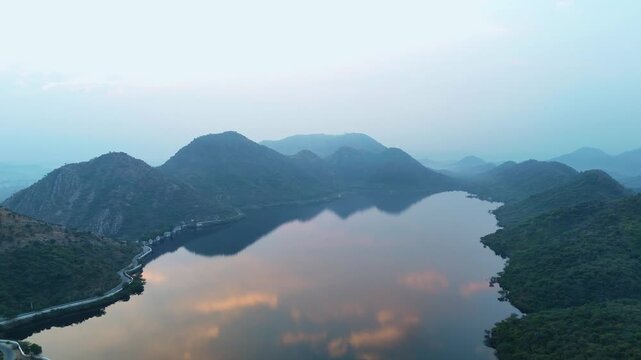 Drone View of Bahubali Hill with Scenic Udaipur Landscape Rajasthan India