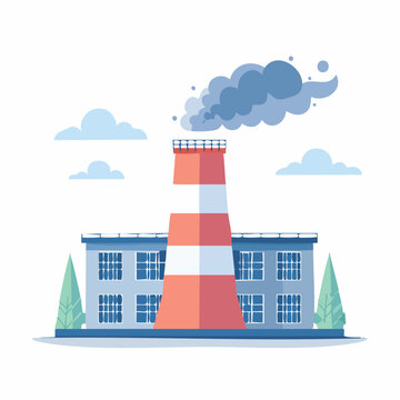 Industrial Factory with Smoke Stack Emitting Pollution