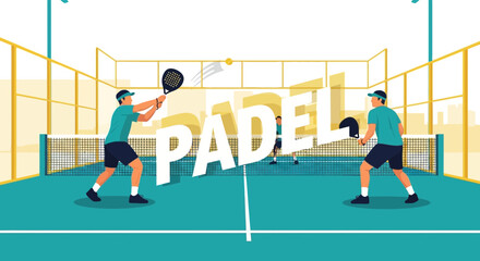 Fototapeta premium Dynamic Padel Match Illustration: Sports Enthusiasts Engaged In a Competitive Game