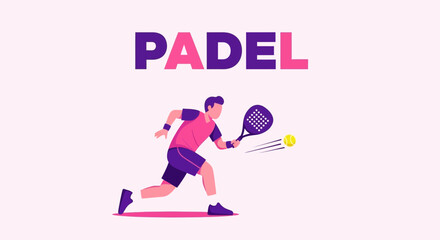 Fototapeta premium Dynamic Padel Player Hitting Ball With Racket in Graphic Illustration on Gradient Background