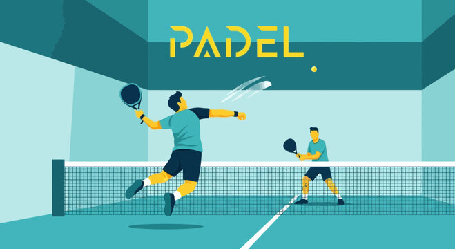 Dynamic Padel Match Illustration Depicting Two Players Engaging In Intense Sport Competition