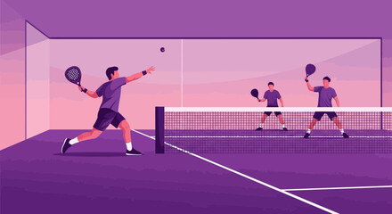 Fototapeta premium Dynamic Padel Match Illustration Showcasing Action, Competition, And Athleticism