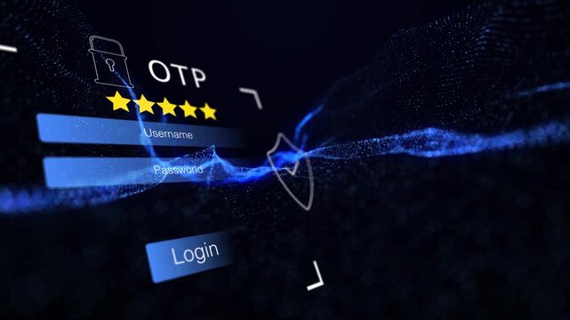 user accessing secure login system with OTP verification and two factor authentication on abstract wave technology background for online cybersecurity protection.