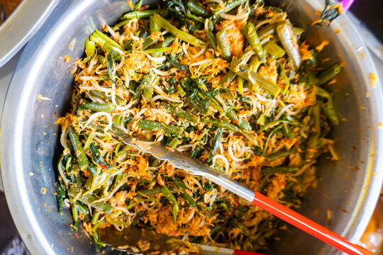 Sayur Urap, Indonesian mixed vegetables with seasoned grated coconut and traditional herbs