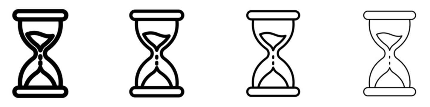 A set of hourglass line icons in four different stroke weights. Vector illustration representing time, waiting, or process urgency.