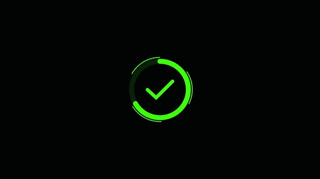 mark Animated reveal of a white checkmark icon in a green circle. Isolated on a black background.mark.animation 4k video.