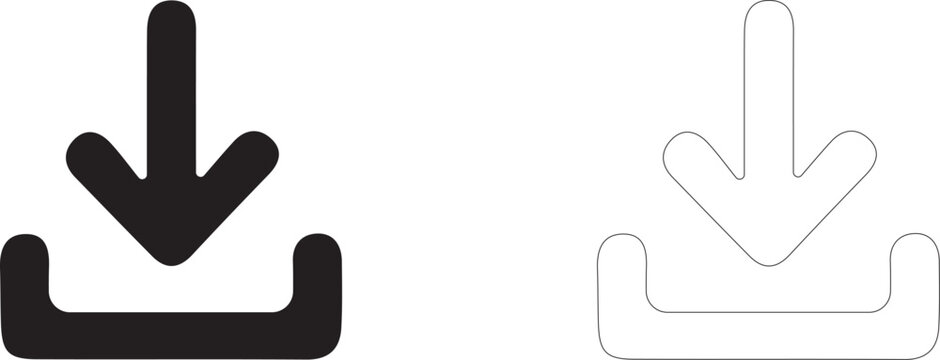 Download icon, symbol of file loading, data saving and receiving content from the internet, vector icon in two styles: glyph and outline.