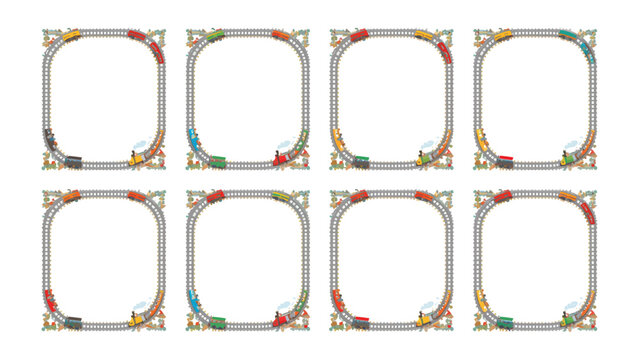 Toy Train Tracks: A colorful arrangement of toy train tracks forms a vibrant border, ideal for creative layouts, presentations, or adding a touch of playful charm.