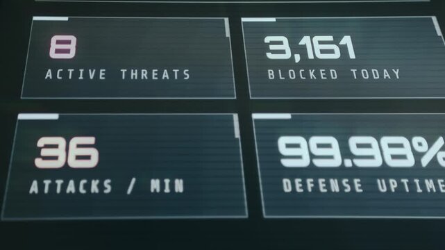 Cybersecurity dashboard featuring real-time monitoring statistics