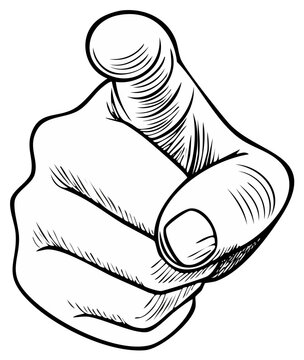 Hand Finger Pointing Forward Gesturing Selection or Accusation in Sketch Style