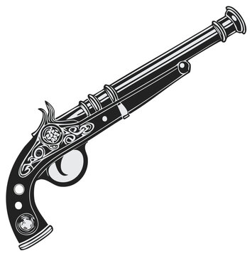 Antique Decorative Flintlock Pistol Vector Illustration Ornate Historic Weapon