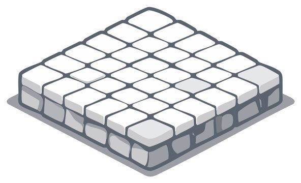 Isometric platform composed of cube shapes creating a tiled stone surface and construction design in gray and white