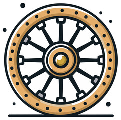 Fototapeta premium Stylized Wheel Illustration with Spokes and Rim Dots, Circular Design Element, Abstract Round Object