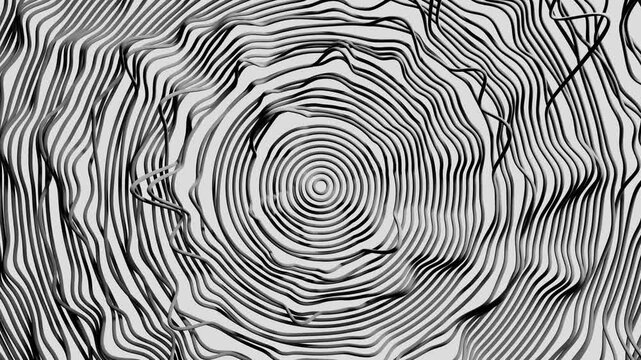 Hypnotic doodle ripple circle pattern with moving lines in a seamless loop