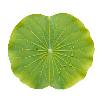 Large green lotus leaf with water drops isolated on transparent background