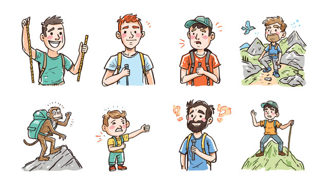 Adventurer&rsquo;s Chronicles: A whimsical illustrated narrative, chronicling a spectrum of experiences, from exhilaration to exhaustion, along a mountain trek.