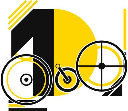 Bauhaus Geometric Bicycle Number One Vector Illustration Bold Bauhaus-inspired geometric bicycle illustration with a large number one, black and yellow constructivist shapes