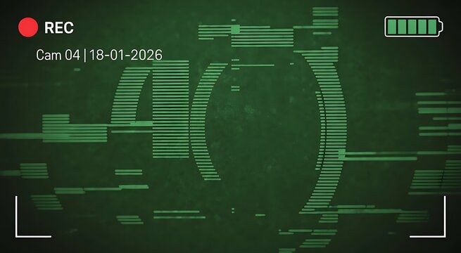 Green Night Vision Security Camera Screen with Static Glitch