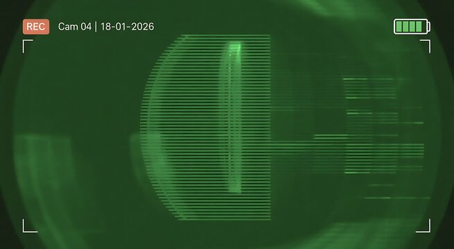 Green Night Vision Security Camera Screen with Static Glitch