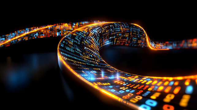 Abstract data stream digital flow network technology light abstract data stream digital flow network technology light connection cyberspace code binary information wave curve glowing motion