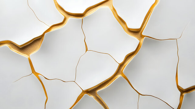 Gold crack pattern minimal background white texture abstract gold line broken surface repair concept elegant design luxury backdrop subtle detail