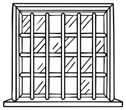 Black and White Drawing of a Prison Cell Window with Horizontal and Vertical Bars