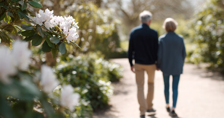 Obraz premium Elderly couple walking in spring park