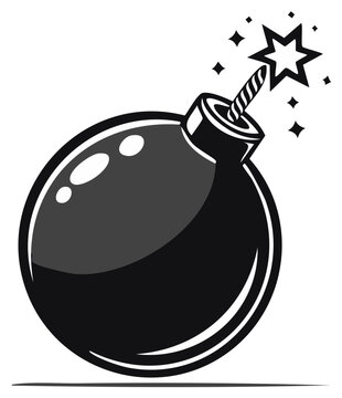 Exploding Bomb with Sparking Fuse Comic Style Illustration