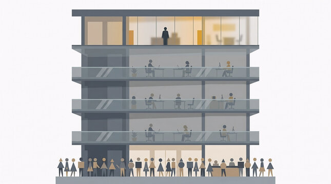 Glass Ceiling Corporate Building Cutaway Equity Barrier Flat Vector Illustration