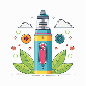 Vaporizer Device with Clouds and Leaves Illustration