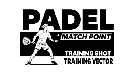 Fototapeta premium Dynamic Padel Player Illustration In Action Ready To Strike The Ball On Court Black And White