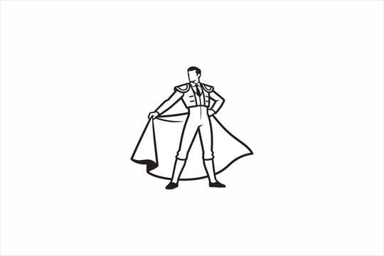 Matador man illustration in traditional bullfighter costume with cape, elegant Spanish culture character vector isolated on clean background for logo and poster design. Vector illustration.