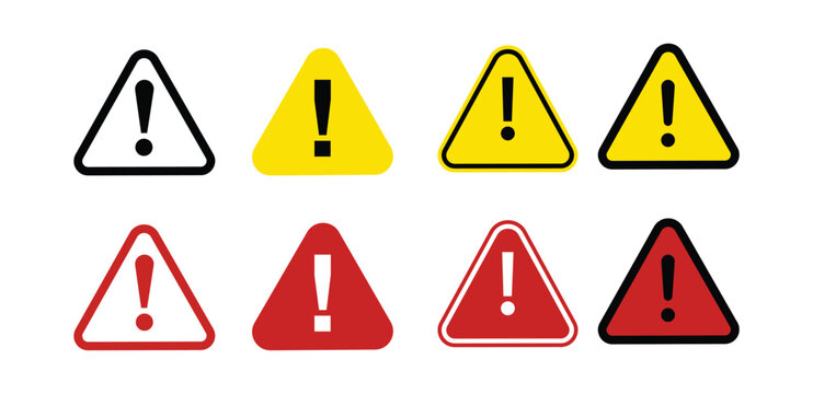 Danger and Warning Triangle Icons Set Vector Illustration Featuring Yellow Caution Signs Red Hazard Symbols and Attention Alert Graphics.