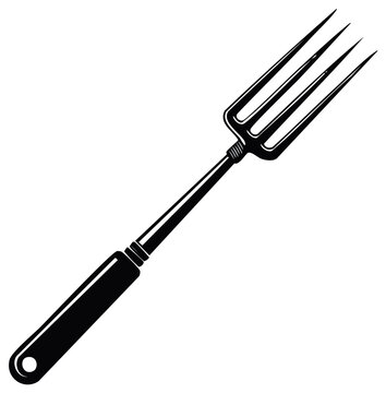 Single dark garden fork or spading fork tool for digging up soil in an illustration.