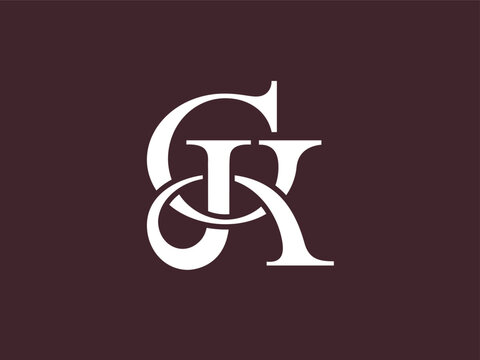 Minimalist and elegant GK letter monogram logo featuring artistic serif typography in a luxury style.