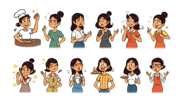 Emotional Spectrum of a Woman: Capturing various moods and expressions, this illustration showcases a woman's diverse emotional journey.