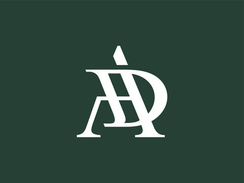 Minimalist and elegant AD letter monogram logo featuring artistic serif typography in a luxury style.