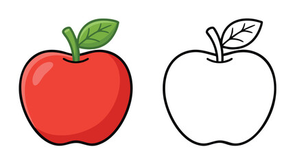 Fototapeta premium Vibrant Red Apple and Outline Drawing Illustration.
