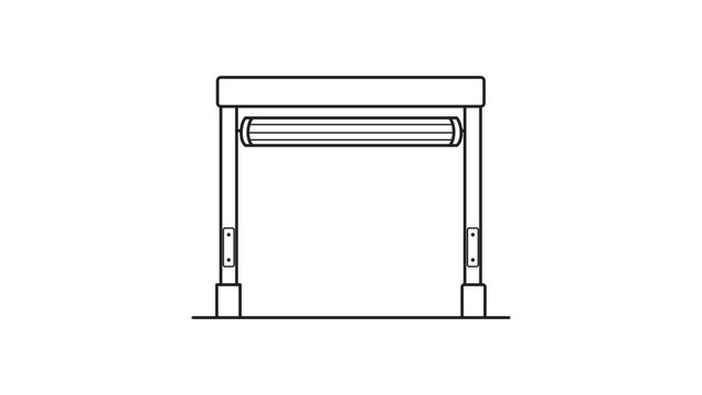 Professional minimalist vector icon illustration of an industrial receiving dock door or warehouse loading bay entrance featuring a roller shutter and side tracks with an editable stroke line.