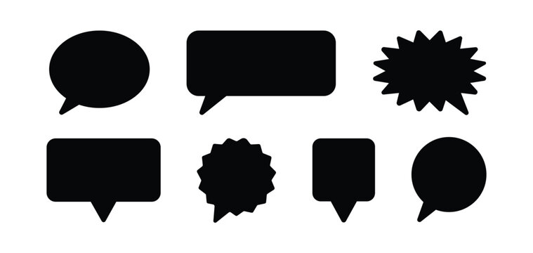 Comic Speech Bubble Icons Vector Set &ndash; Retro Pop Art Dialogue Boxes, Chat Balloons and Explosion Shapes for Messaging, Posters and Web Design.