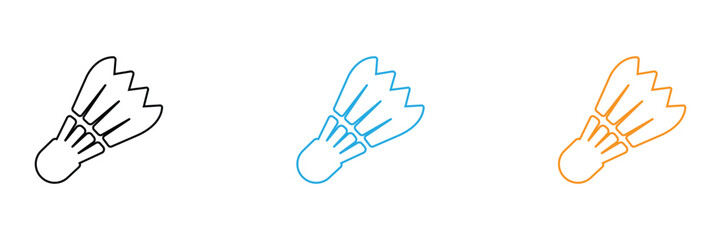 Obraz premium Badminton Shuttlecock Icon Set Black Outline, Blue, and Orange Vector Illustrations of Sports Birdie for Tournament Graphics, Athletic Equipment Design, and Active Lifestyle Web Symbols